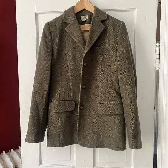 L.L. Bean Vintage Wool Cashmere Herringbone Blazer, Size 8R - Picture 1 of 8